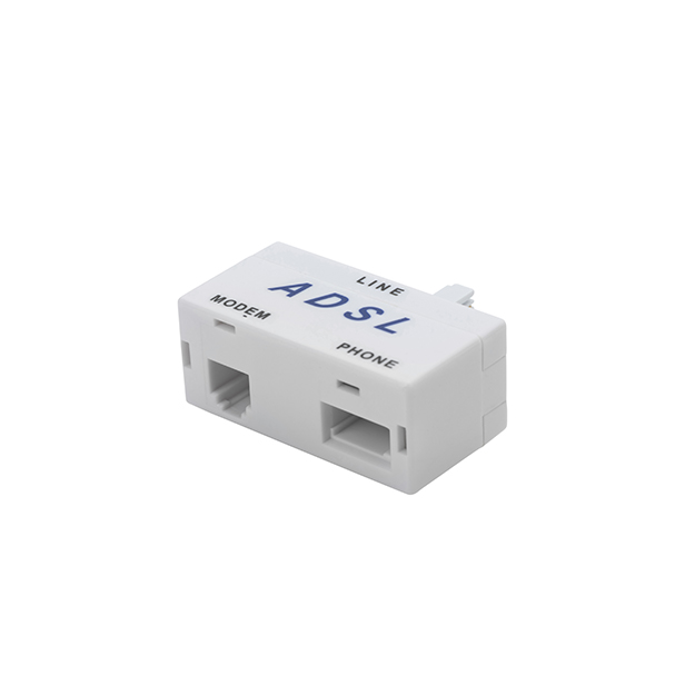 A white ADSL micro filter with a BT male connector port and a BT/RJ11 female port in a white plastic housing
